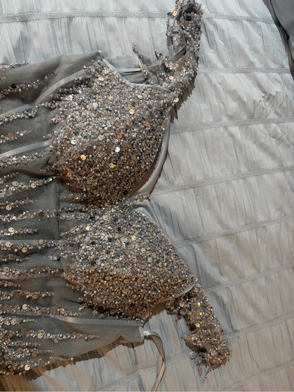 Embellished Sequin Silver Evening Dress
